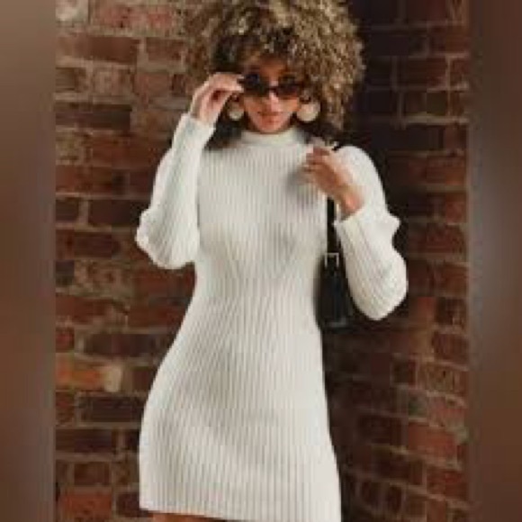 12th Tribe White Ribbed Knit Dress - Picture 1 of 4